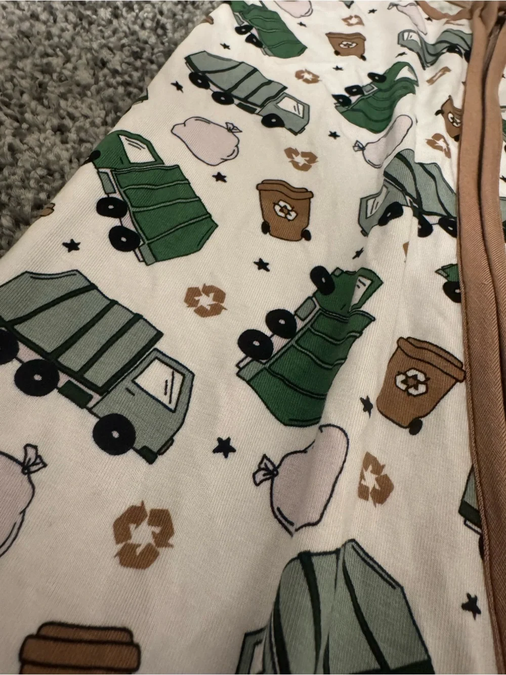 Caden Lane Footie Pajamas with Green Trucks and Brown Trim